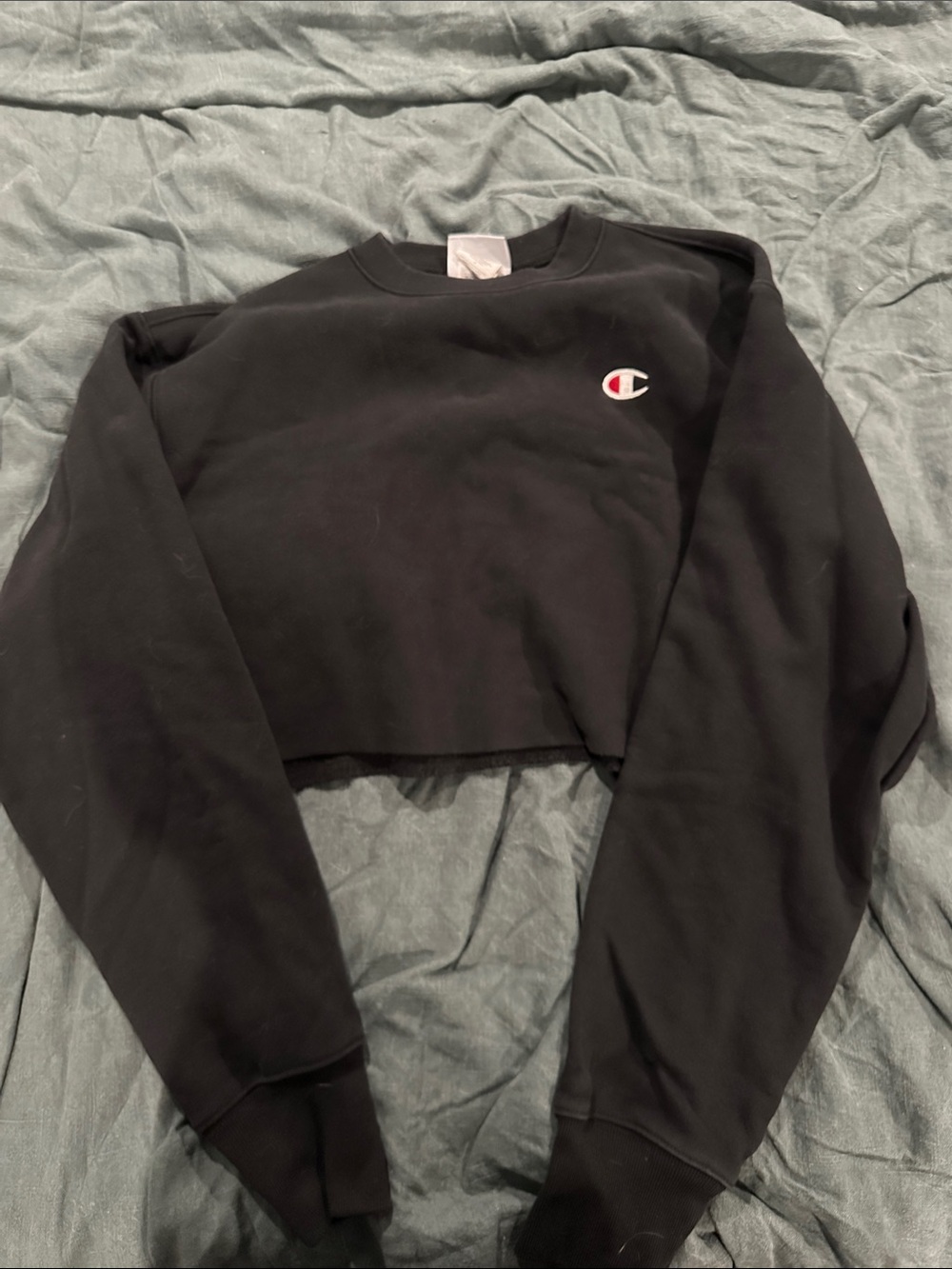 Champion Black Cropped Crewneck with Logo